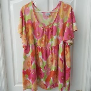 Vintage womens plus size abstract floral print top